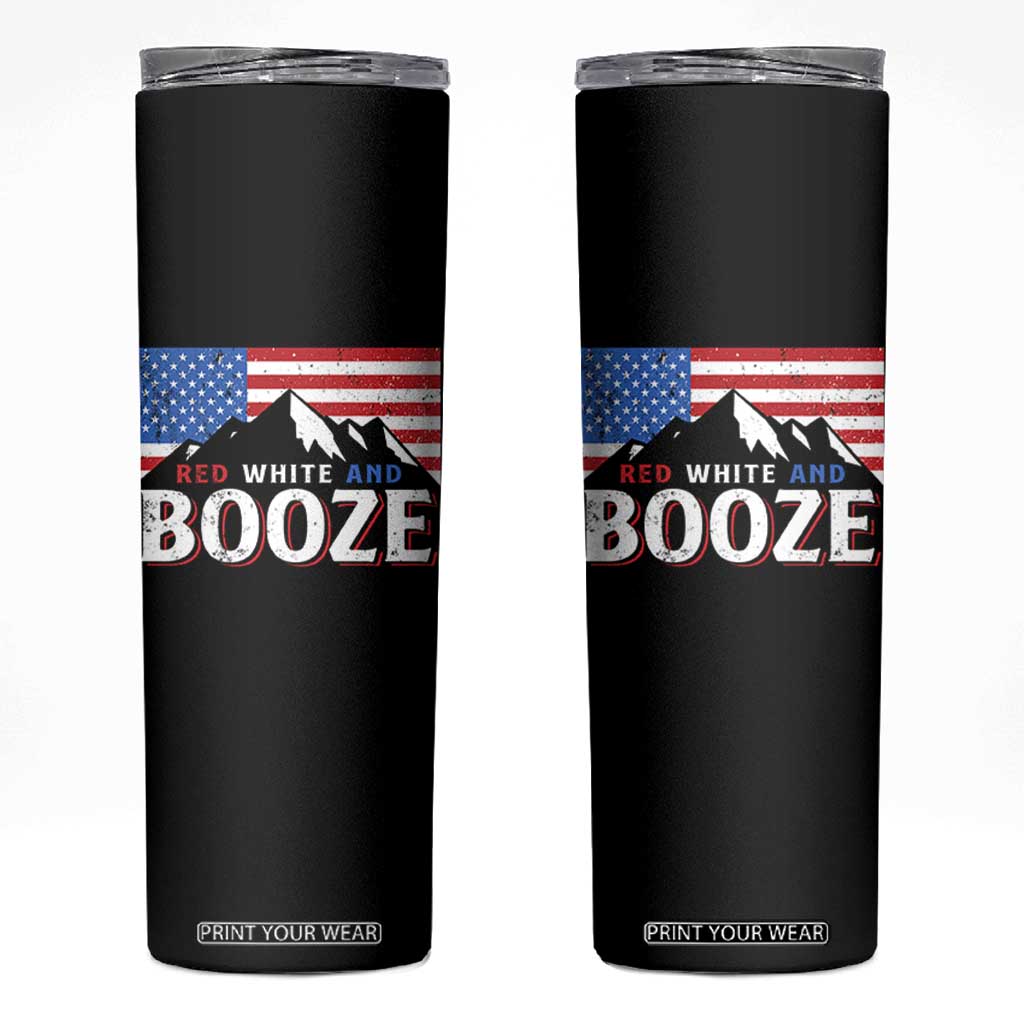 Funny Red White And Booze Skinny Tumbler 4th Of July Beer American Flag TS11 Black Print Your Wear