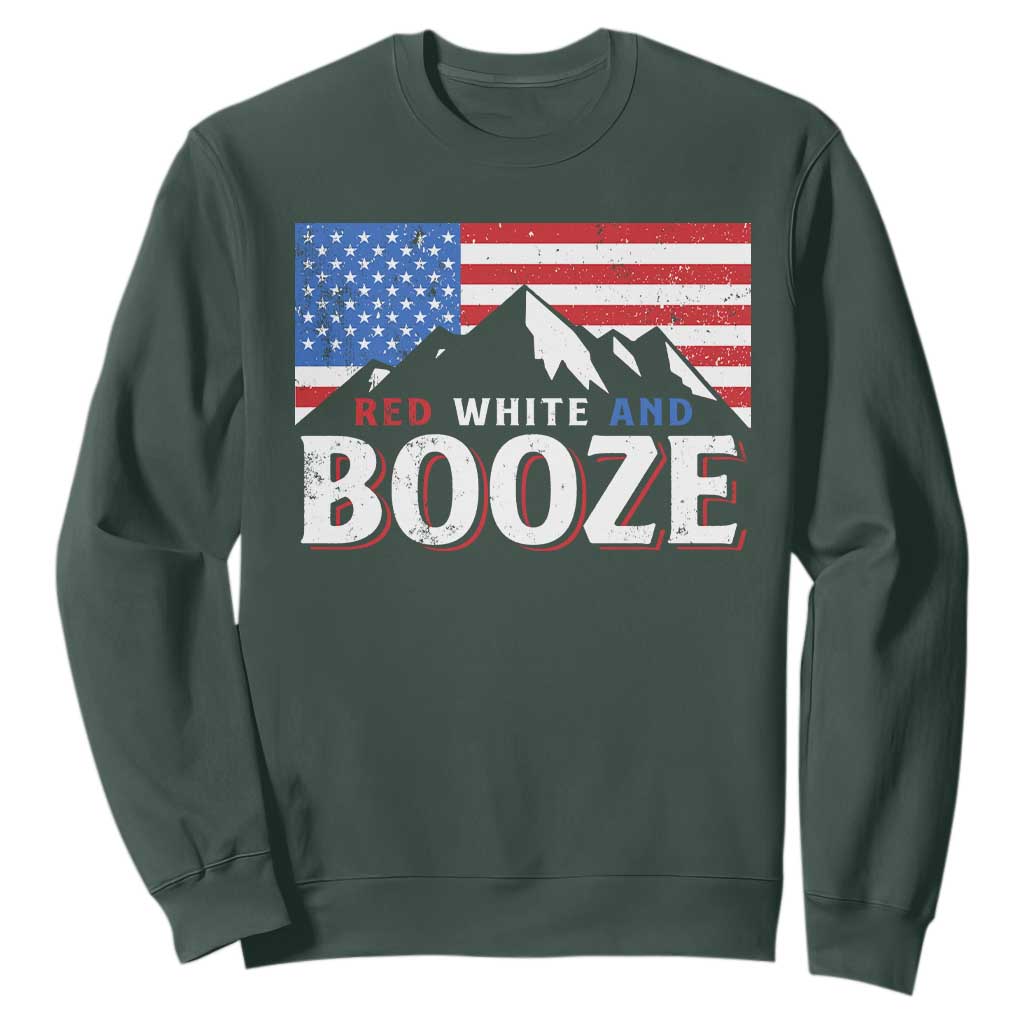 Funny Red White And Booze Sweatshirt 4th Of July Beer American Flag TS11 Dark Forest Green Print Your Wear