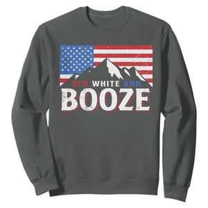Funny Red White And Booze Sweatshirt 4th Of July Beer American Flag TS11 Dark Heather Print Your Wear