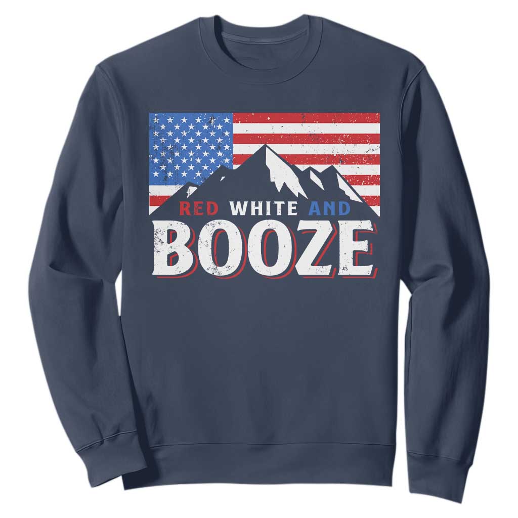 Funny Red White And Booze Sweatshirt 4th Of July Beer American Flag TS11 Navy Print Your Wear