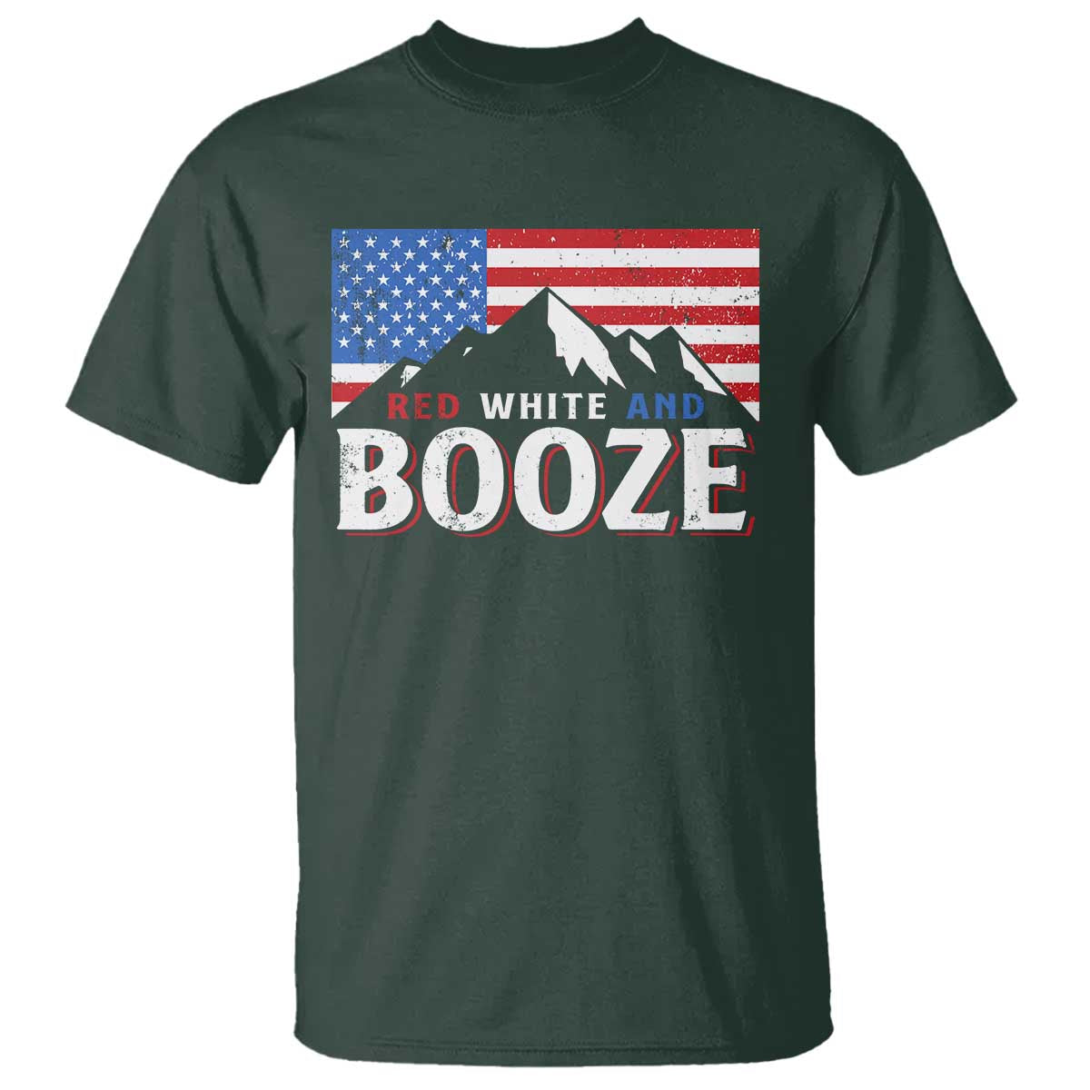 Funny Red White And Booze T Shirt 4th Of July Beer American Flag TS11 Dark Forest Green Print Your Wear