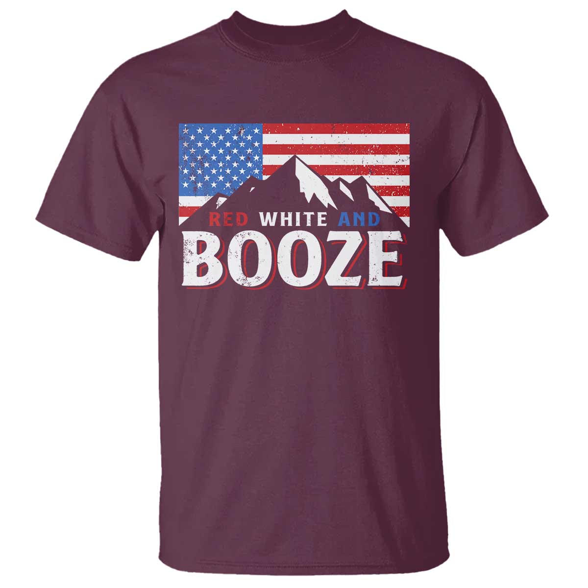 Funny Red White And Booze T Shirt 4th Of July Beer American Flag TS11 Maroon Print Your Wear