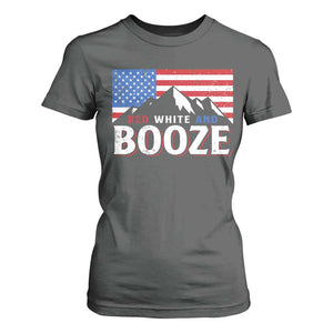 Funny Red White And Booze T Shirt For Women 4th Of July Beer American Flag TS11 Dark Heather Print Your Wear