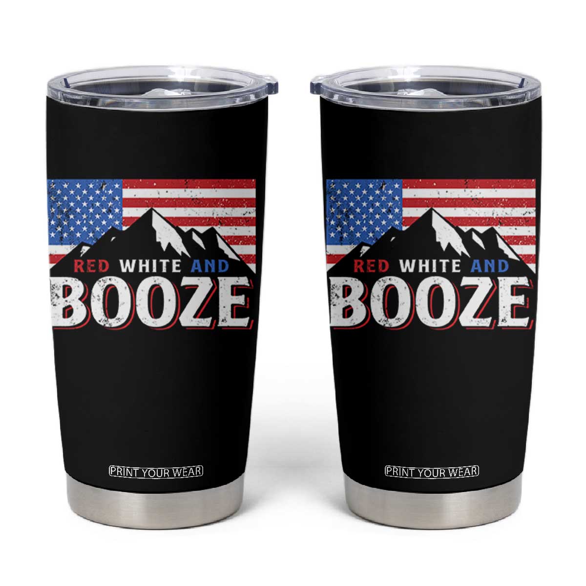 Funny Red White And Booze Tumbler Cup 4th Of July Beer American Flag TS11 Black Print Your Wear