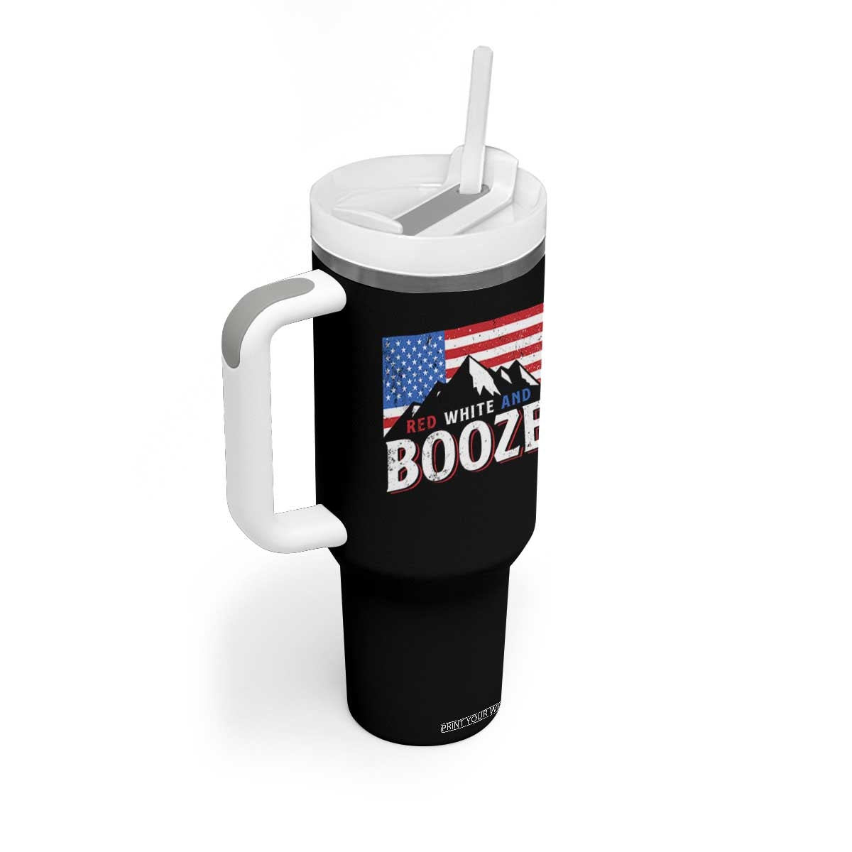 Funny Red White And Booze Tumbler With Handle 4th Of July Beer American Flag TS11 Print Your Wear