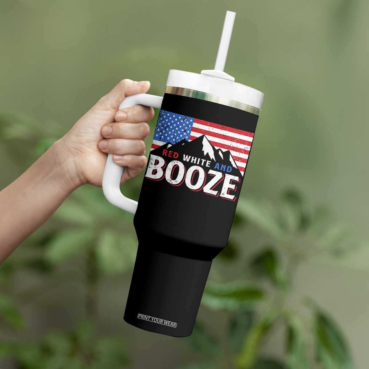 Funny Red White And Booze Tumbler With Handle 4th Of July Beer American Flag TS11 Print Your Wear