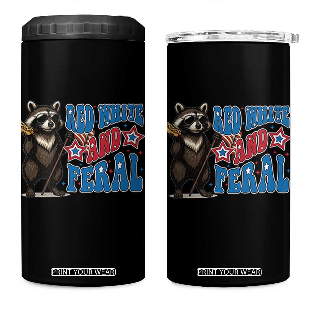 Funny Red White And Feral 4 in 1 Can Cooler Tumbler Raccoon 4th of July Patriotic TS11 One Size: 16 oz Black Print Your Wear