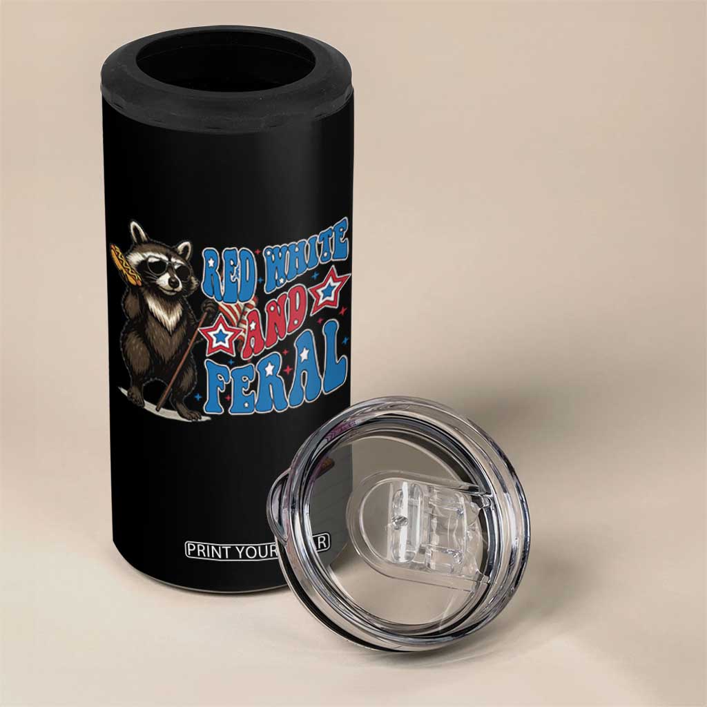Funny Red White And Feral 4 in 1 Can Cooler Tumbler Raccoon 4th of July Patriotic TS11 Print Your Wear