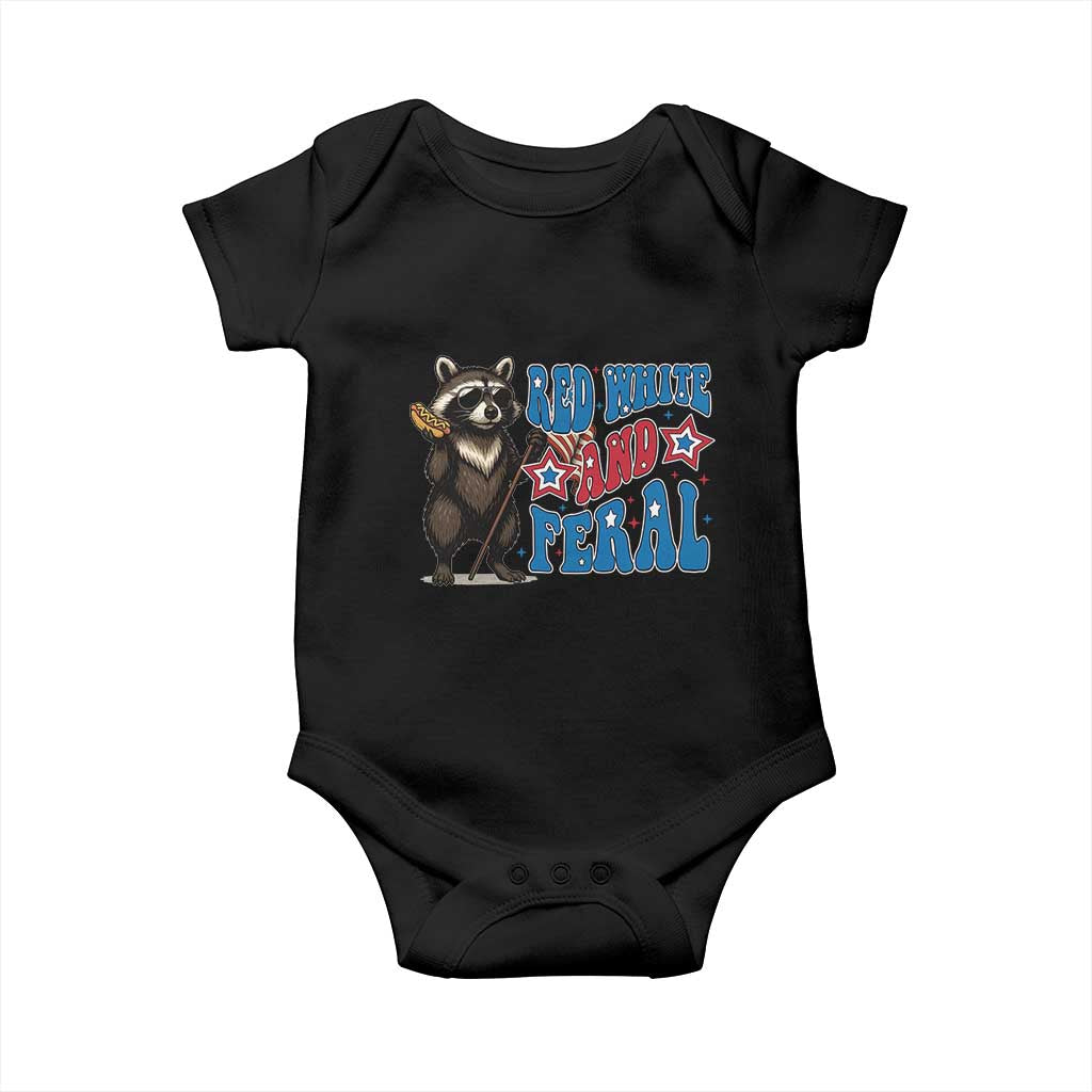 Funny Red White And Feral Baby Onesie Raccoon 4th of July Patriotic TS11 Black Print Your Wear