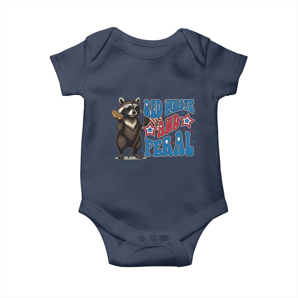 Funny Red White And Feral Baby Onesie Raccoon 4th of July Patriotic TS11 Navy Print Your Wear