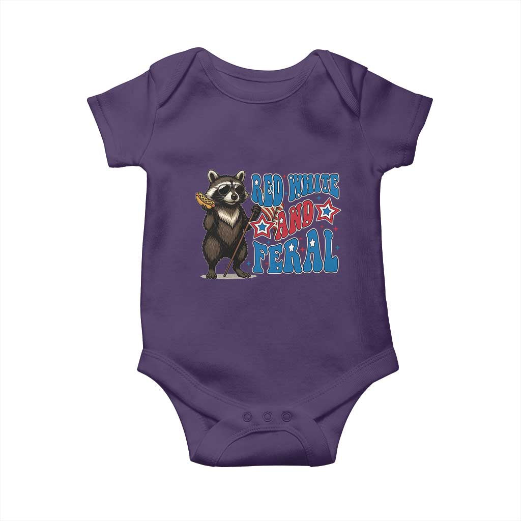 Funny Red White And Feral Baby Onesie Raccoon 4th of July Patriotic TS11 Purple Print Your Wear