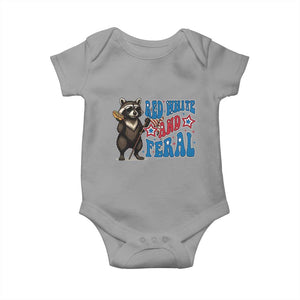Funny Red White And Feral Baby Onesie Raccoon 4th of July Patriotic TS11 Sport Gray Print Your Wear