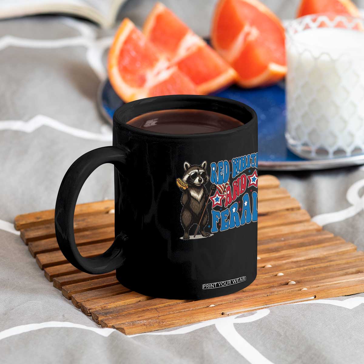 Funny Red White And Feral Coffee Mug Raccoon 4th of July Patriotic TS11 Print Your Wear