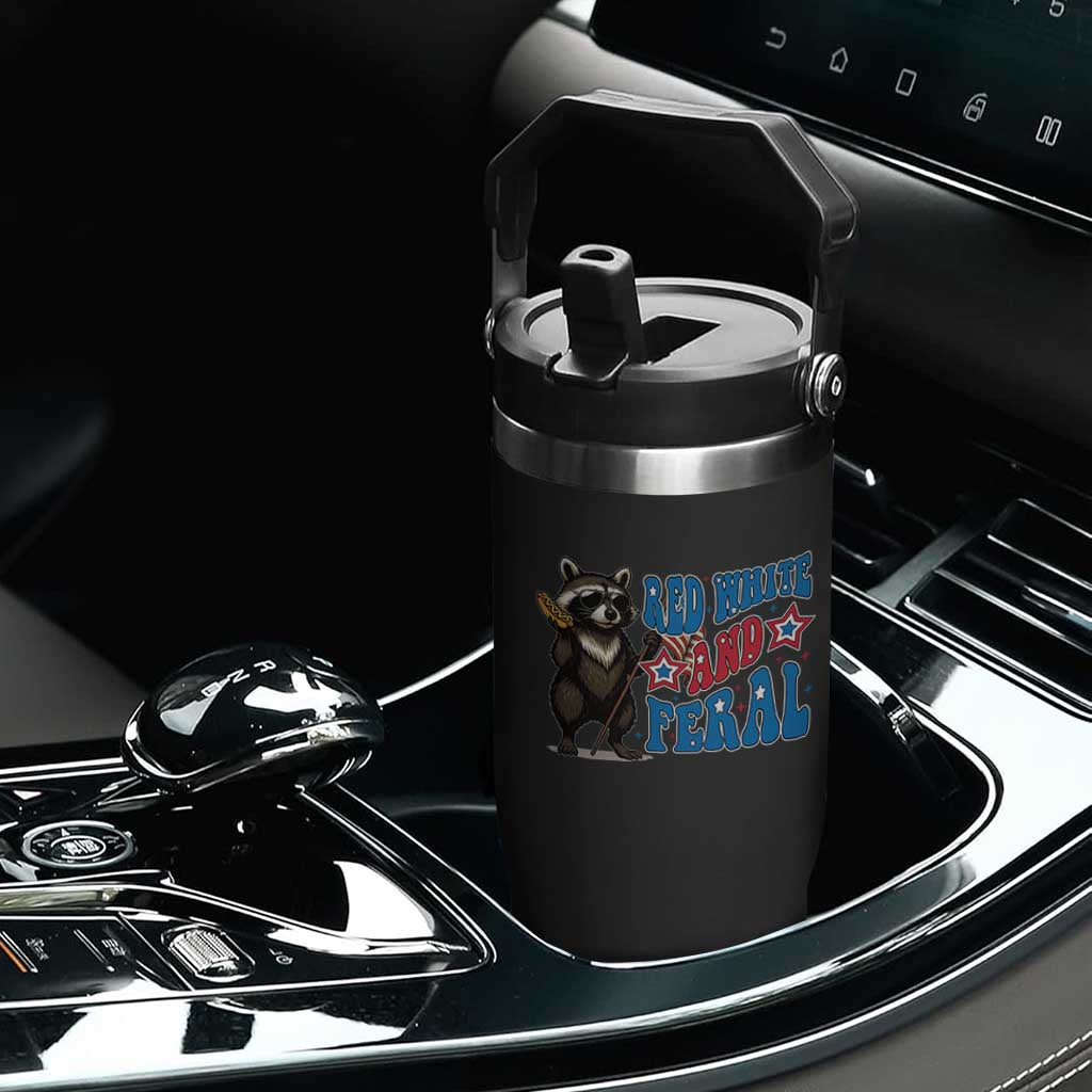 Funny Red White And Feral Flip Straw Tumbler Raccoon 4th of July Patriotic TS11 Print Your Wear