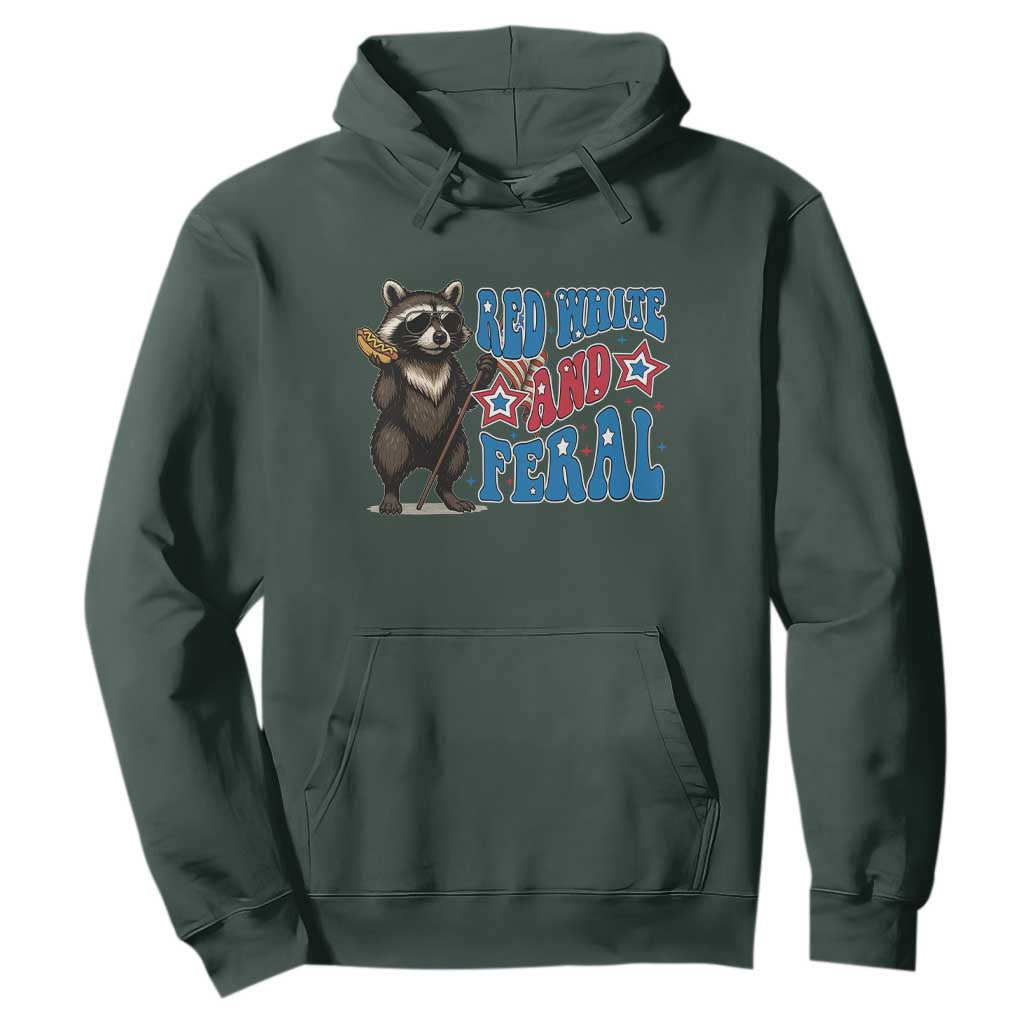Funny Red White And Feral Hoodie Raccoon 4th of July Patriotic TS11 Dark Forest Green Print Your Wear