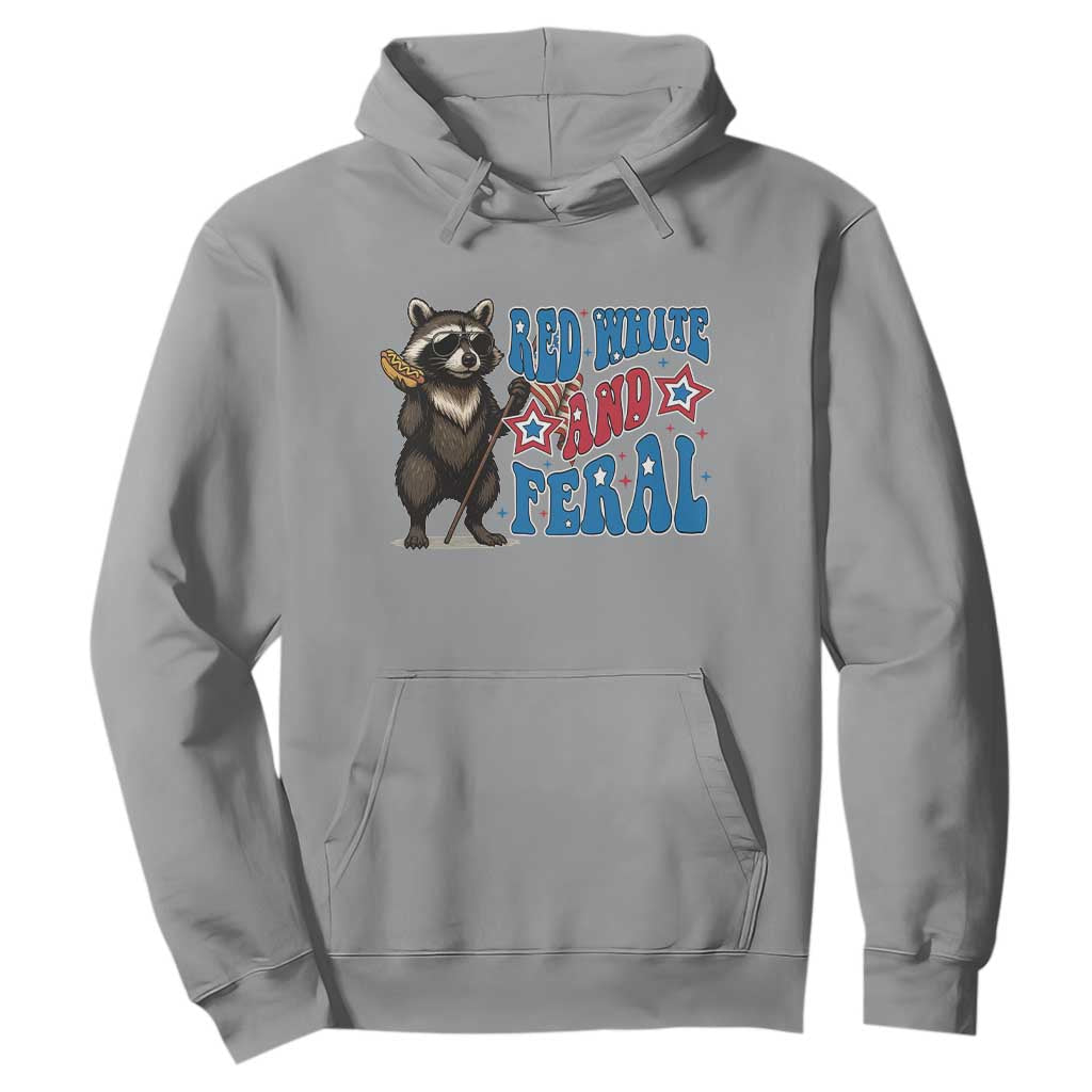 Funny Red White And Feral Hoodie Raccoon 4th of July Patriotic TS11 Sport Gray Print Your Wear