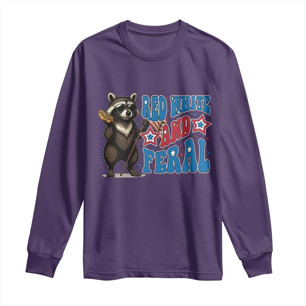 Funny Red White And Feral Long Sleeve Shirt Raccoon 4th of July Patriotic TS11 Purple Print Your Wear