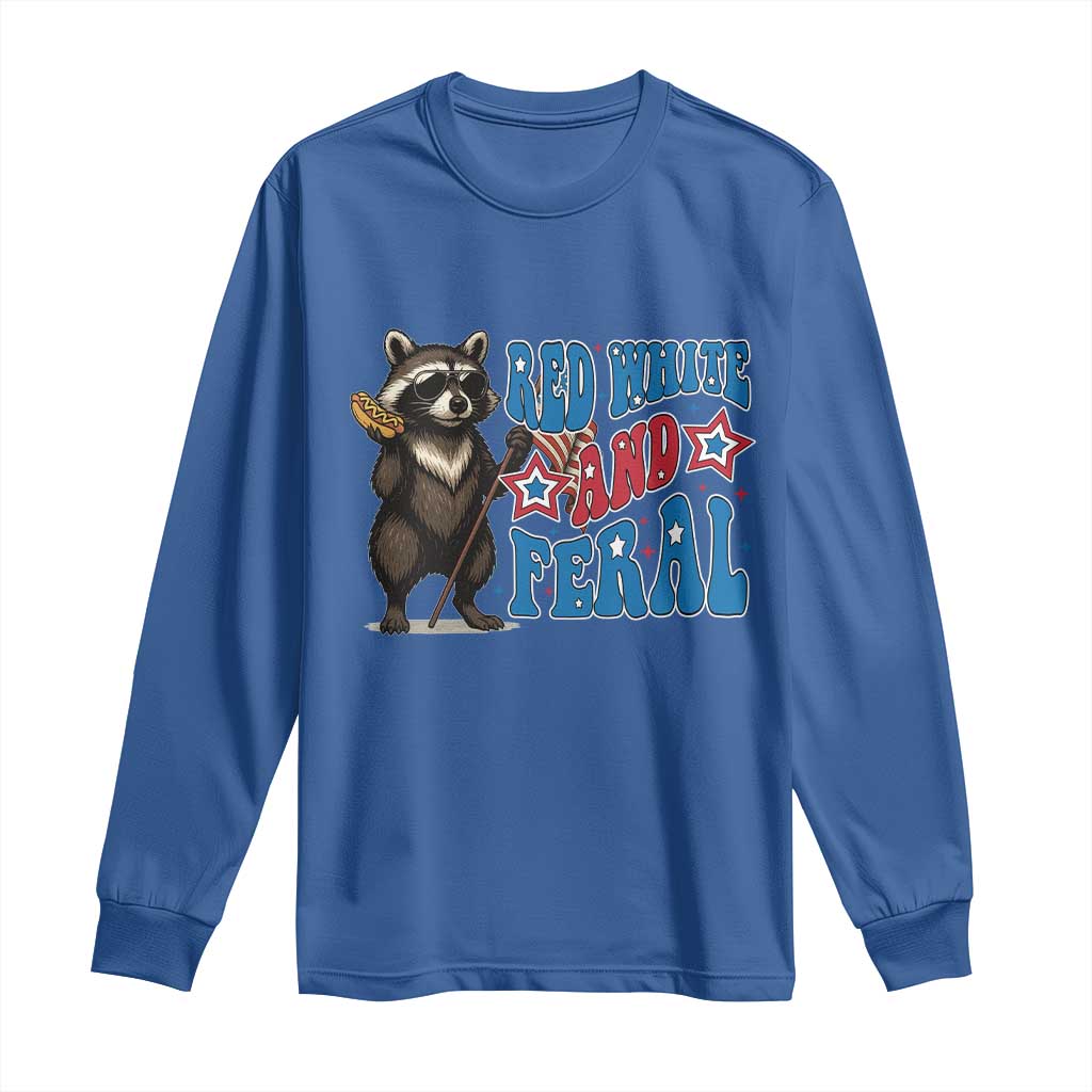 Funny Red White And Feral Long Sleeve Shirt Raccoon 4th of July Patriotic TS11 Royal Blue Print Your Wear