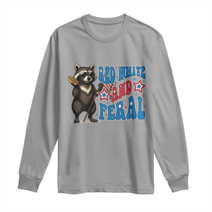 Funny Red White And Feral Long Sleeve Shirt Raccoon 4th of July Patriotic TS11 Sport Gray Print Your Wear