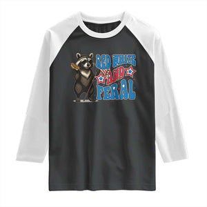 Funny Red White And Feral Raglan Shirt Raccoon 4th of July Patriotic TS11 Black White Print Your Wear