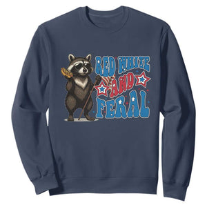 Funny Red White And Feral Sweatshirt Raccoon 4th of July Patriotic TS11 Navy Print Your Wear