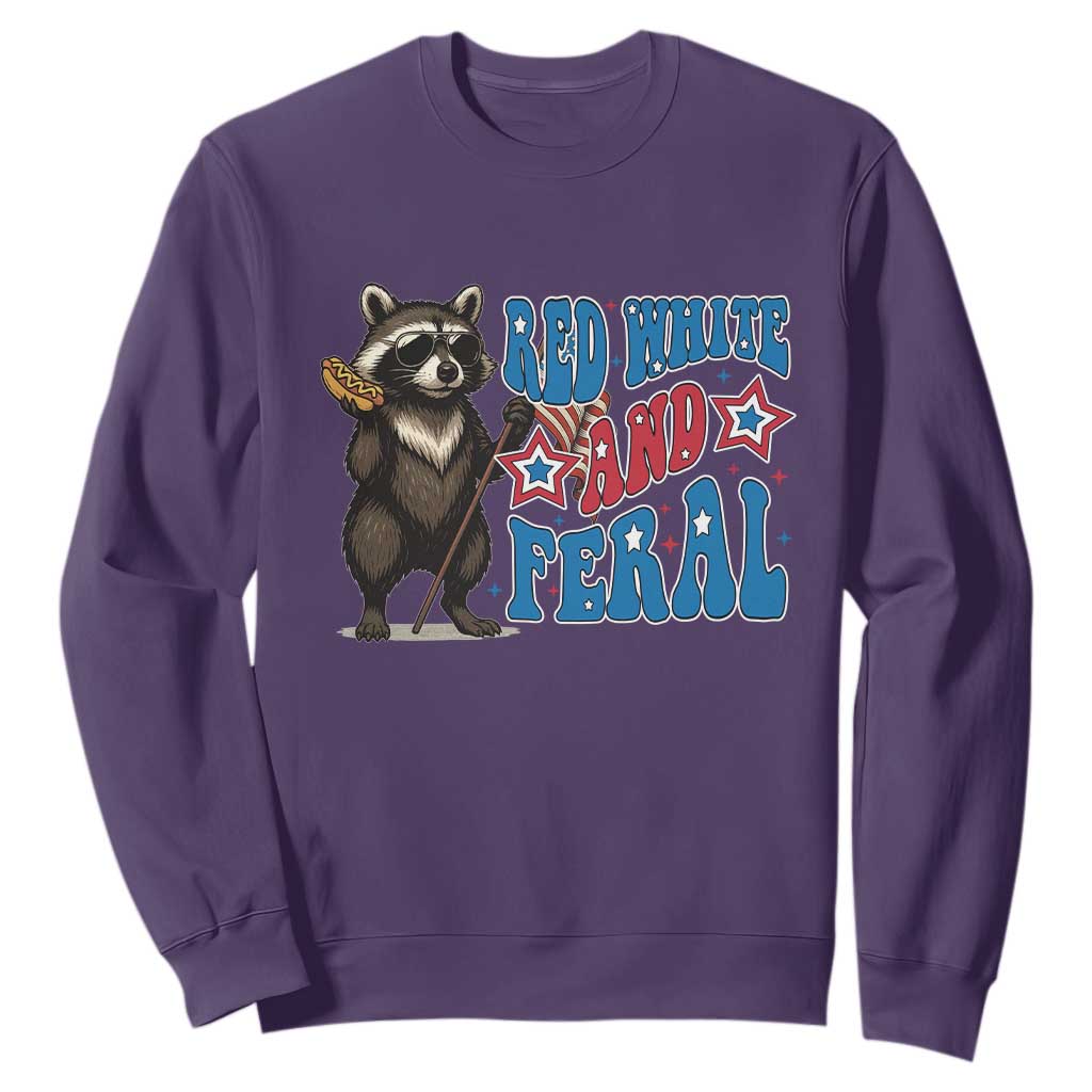 Funny Red White And Feral Sweatshirt Raccoon 4th of July Patriotic TS11 Purple Print Your Wear