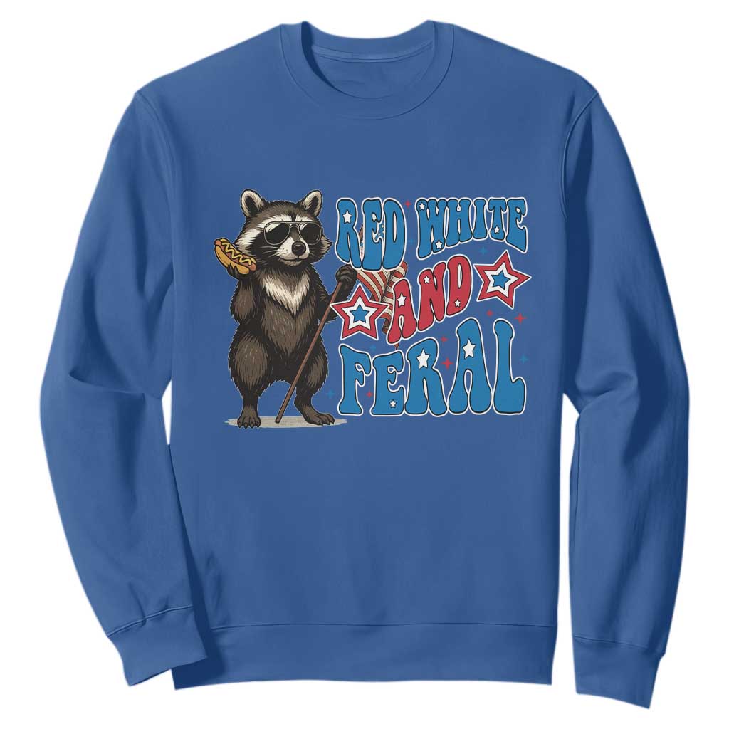 Funny Red White And Feral Sweatshirt Raccoon 4th of July Patriotic TS11 Royal Blue Print Your Wear