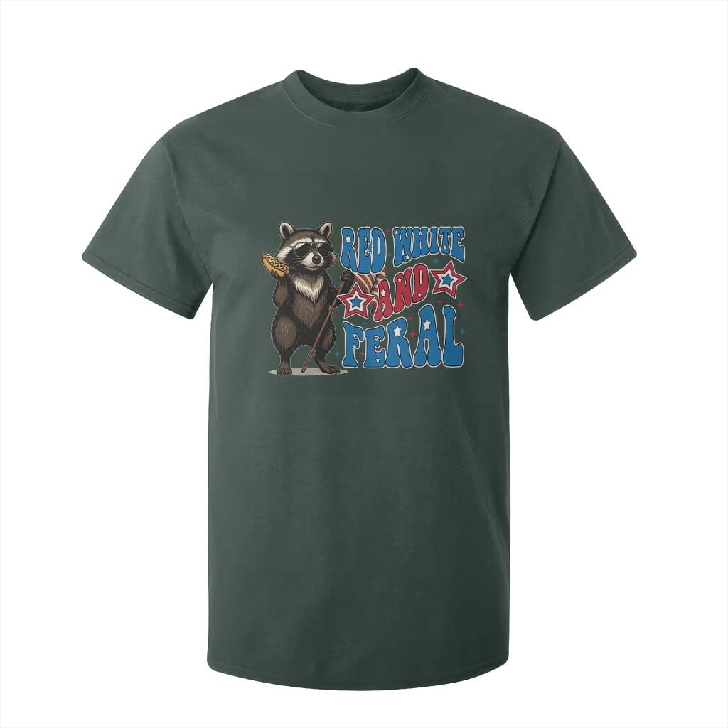 Funny Red White And Feral T Shirt For Kid Raccoon 4th of July Patriotic TS11 Dark Forest Green Print Your Wear