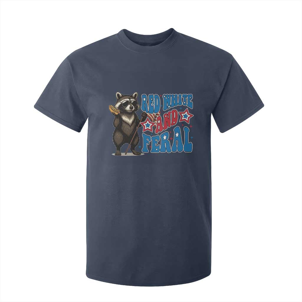 Funny Red White And Feral T Shirt For Kid Raccoon 4th of July Patriotic TS11 Navy Print Your Wear