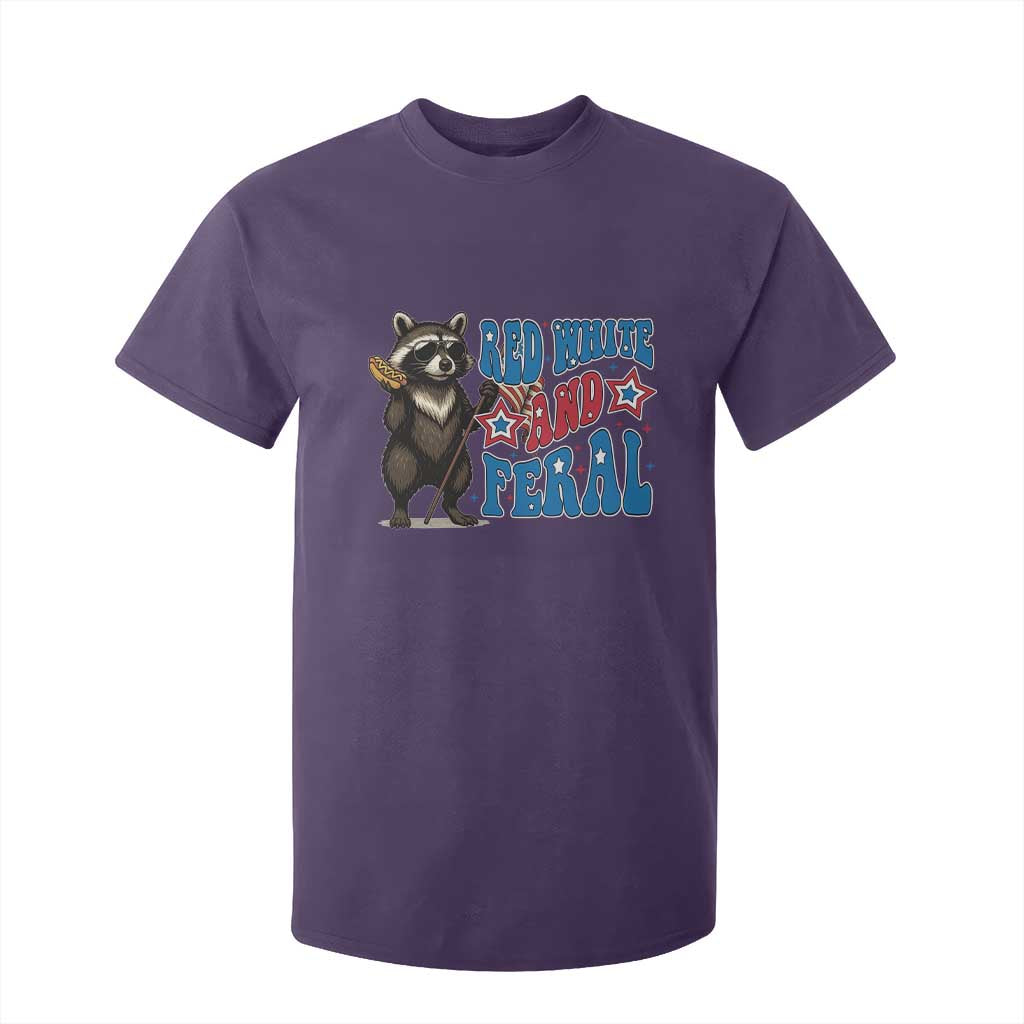 Funny Red White And Feral T Shirt For Kid Raccoon 4th of July Patriotic TS11 Purple Print Your Wear