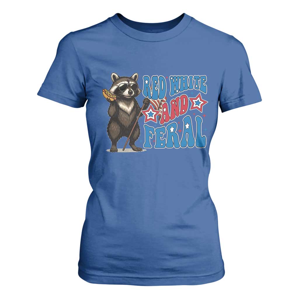Funny Red White And Feral T Shirt For Women Raccoon 4th of July Patriotic TS11 Royal Blue Print Your Wear