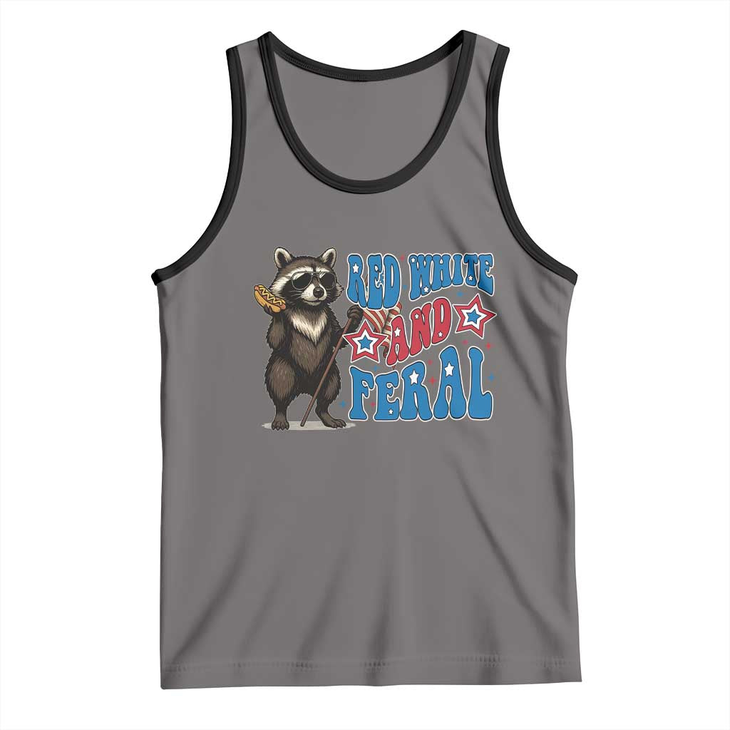 Funny Red White And Feral Tank Top Raccoon 4th of July Patriotic TS11 Deep Heather Black Print Your Wear
