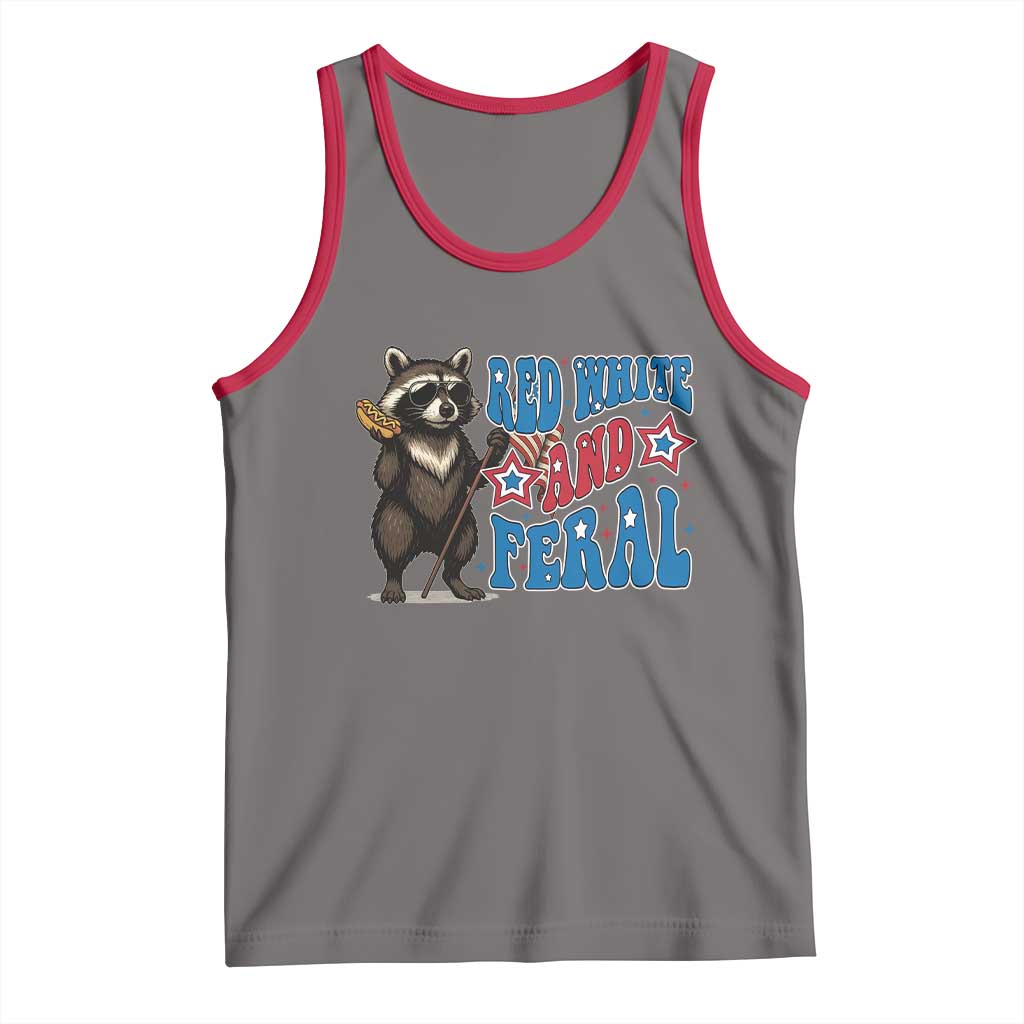 Funny Red White And Feral Tank Top Raccoon 4th of July Patriotic TS11 Deep Heather Red Print Your Wear