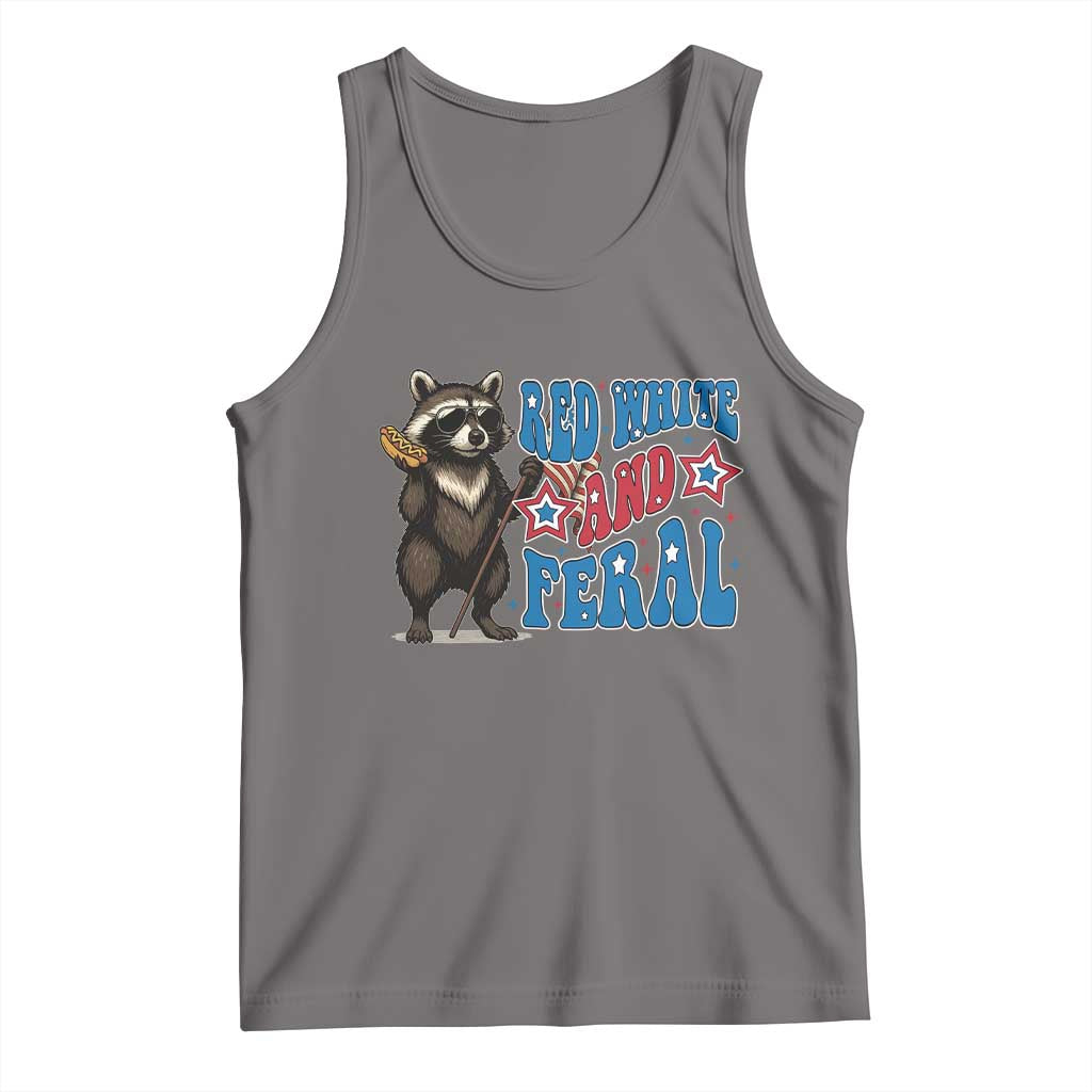 Funny Red White And Feral Tank Top Raccoon 4th of July Patriotic TS11 Deep Heather Print Your Wear