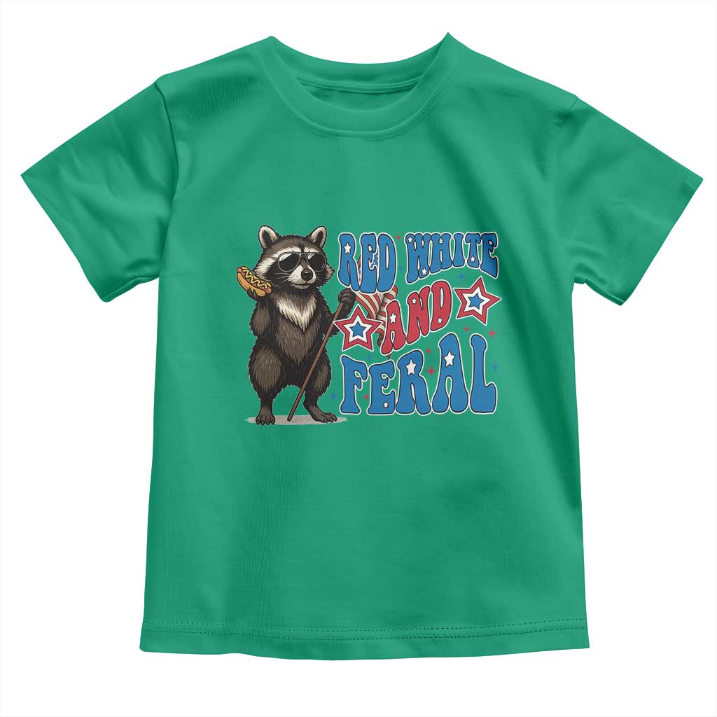 Funny Red White And Feral Toddler T Shirt Raccoon 4th of July Patriotic TS11 Irish Green Print Your Wear