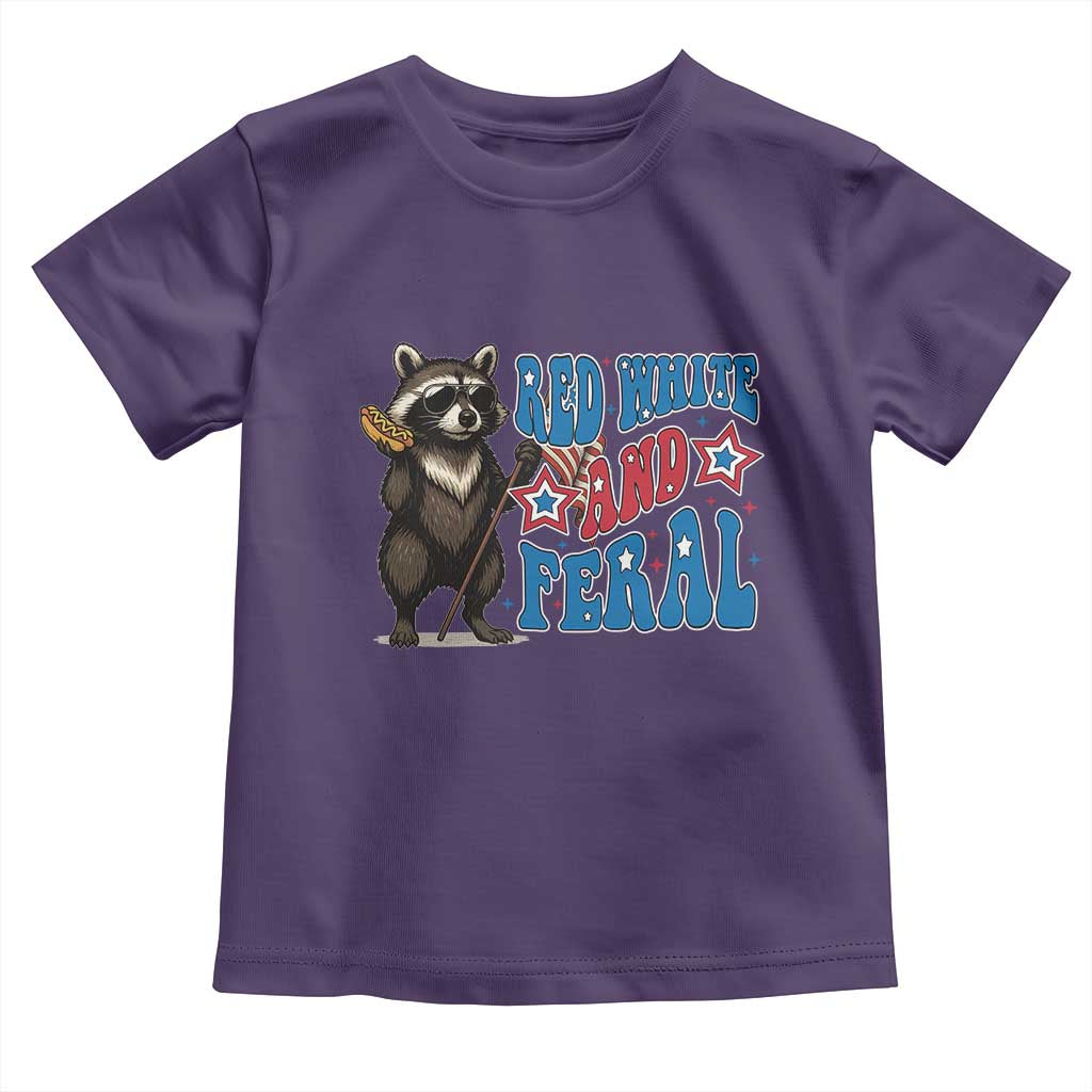 Funny Red White And Feral Toddler T Shirt Raccoon 4th of July Patriotic TS11 Purple Print Your Wear