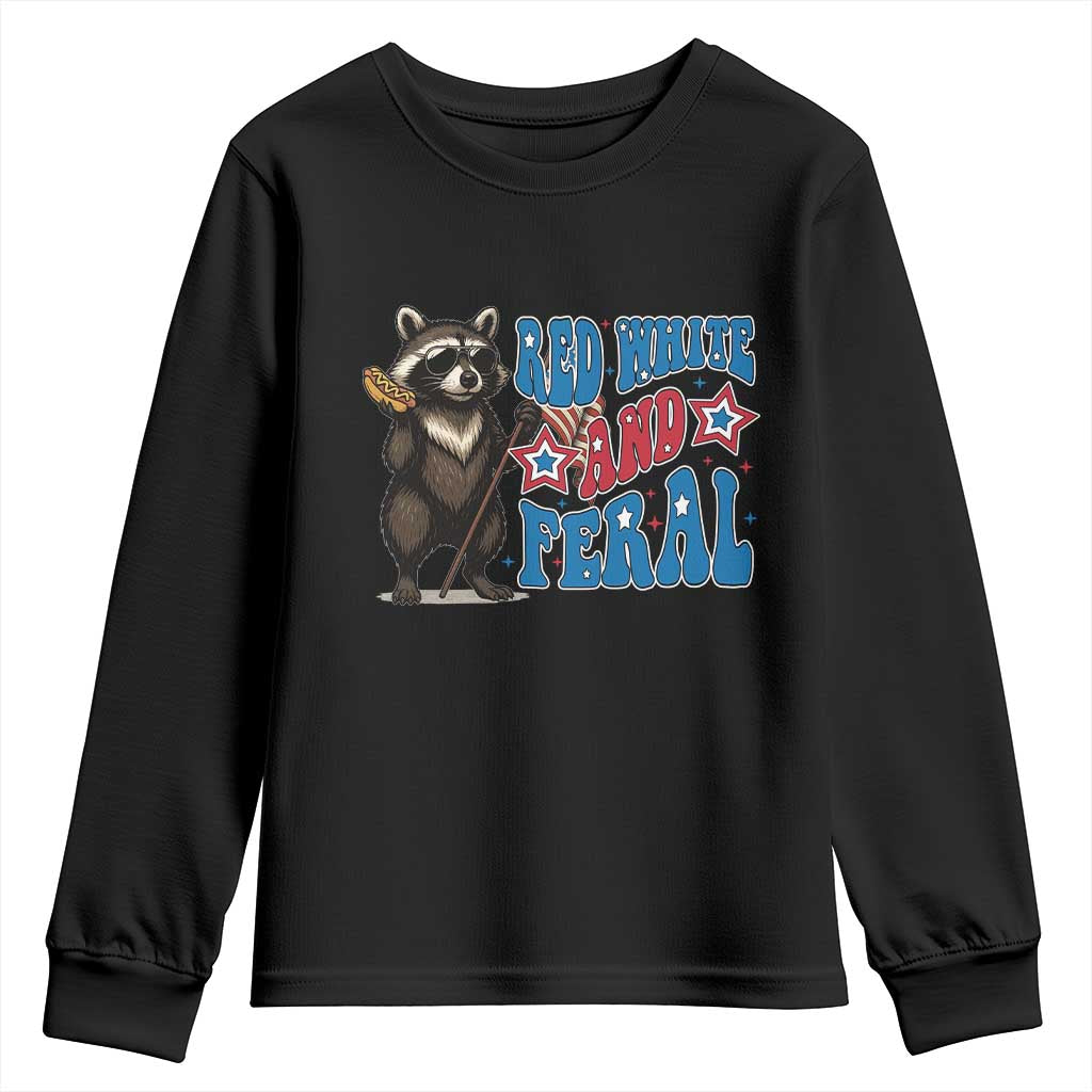 Funny Red White And Feral Youth Sweatshirt Raccoon 4th of July Patriotic TS11 Black Print Your Wear