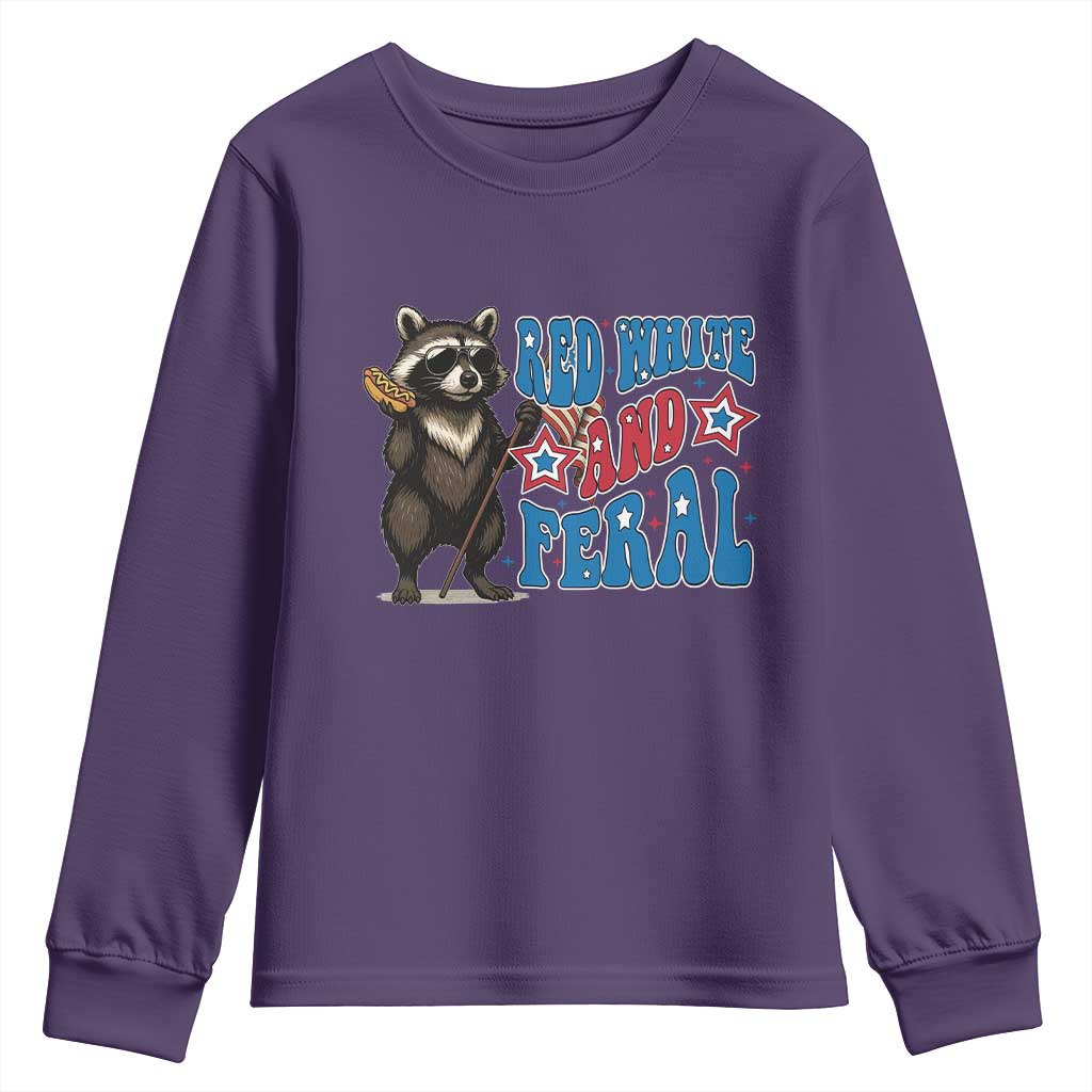 Funny Red White And Feral Youth Sweatshirt Raccoon 4th of July Patriotic TS11 Purple Print Your Wear