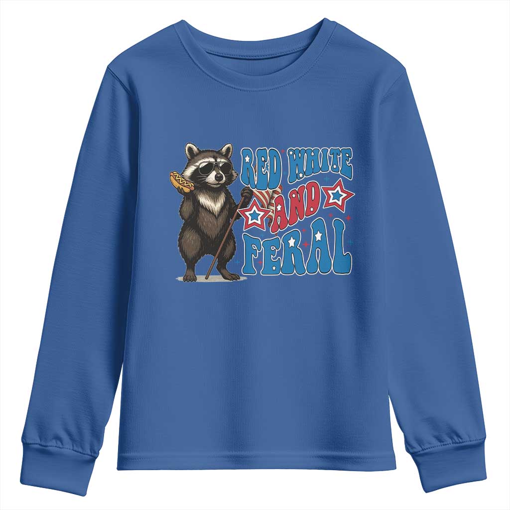 Funny Red White And Feral Youth Sweatshirt Raccoon 4th of July Patriotic TS11 Royal Blue Print Your Wear