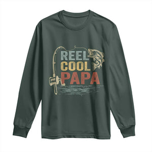 Funny Reel Cool Papa Long Sleeve Shirt Fishing Dad Fisherman Father's Day TS11 Dark Forest Green Print Your Wear