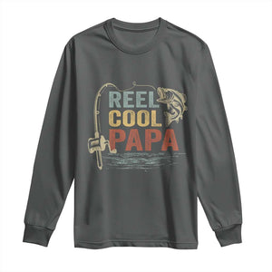Funny Reel Cool Papa Long Sleeve Shirt Fishing Dad Fisherman Father's Day TS11 Dark Heather Print Your Wear