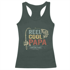 Funny Reel Cool Papa Racerback Tank Top Fishing Dad Fisherman Father's Day TS11 Dark Forest Green Print Your Wear