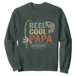 Funny Reel Cool Papa Sweatshirt Fishing Dad Fisherman Father's Day TS11 Dark Forest Green Print Your Wear