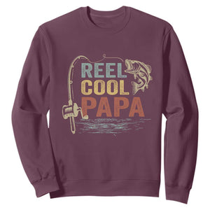 Funny Reel Cool Papa Sweatshirt Fishing Dad Fisherman Father's Day TS11 Maroon Print Your Wear