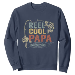Funny Reel Cool Papa Sweatshirt Fishing Dad Fisherman Father's Day TS11 Navy Print Your Wear