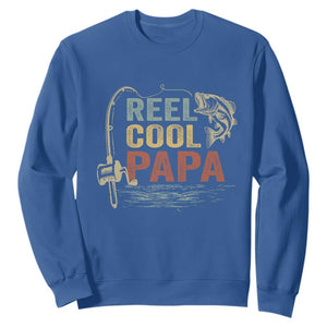 Funny Reel Cool Papa Sweatshirt Fishing Dad Fisherman Father's Day TS11 Royal Blue Print Your Wear