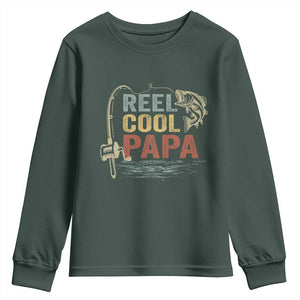 Funny Reel Cool Papa Youth Sweatshirt Fishing Dad Fisherman Father's Day TS11 Dark Forest Green Print Your Wear