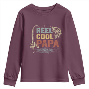 Funny Reel Cool Papa Youth Sweatshirt Fishing Dad Fisherman Father's Day TS11 Maroon Print Your Wear