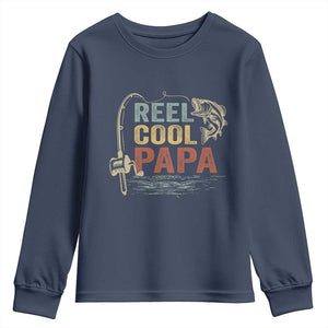 Funny Reel Cool Papa Youth Sweatshirt Fishing Dad Fisherman Father's Day TS11 Navy Print Your Wear