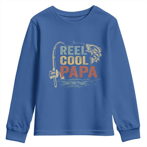 Funny Reel Cool Papa Youth Sweatshirt Fishing Dad Fisherman Father's Day TS11 Royal Blue Print Your Wear